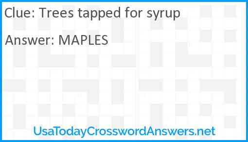Trees tapped for syrup Answer
