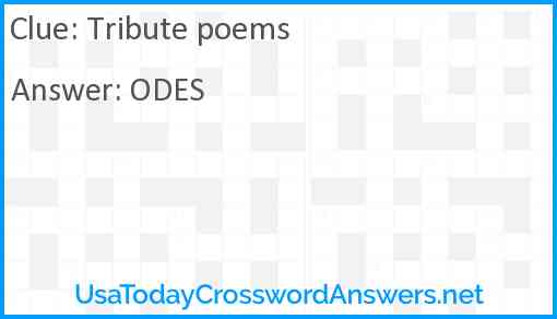Tribute poems crossword clue UsaTodayCrosswordAnswers net