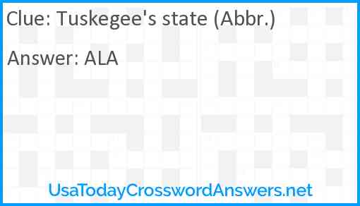 Tuskegee's state (Abbr.) Answer