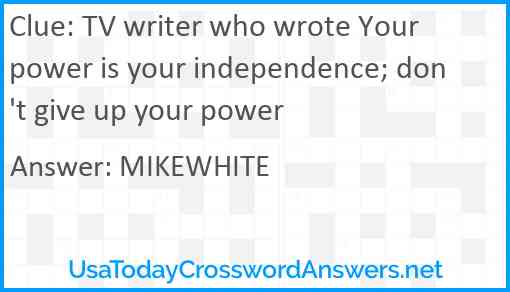 TV writer who wrote Your power is your independence; don't give up your power Answer