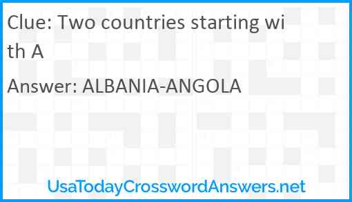 Two countries starting with A Answer