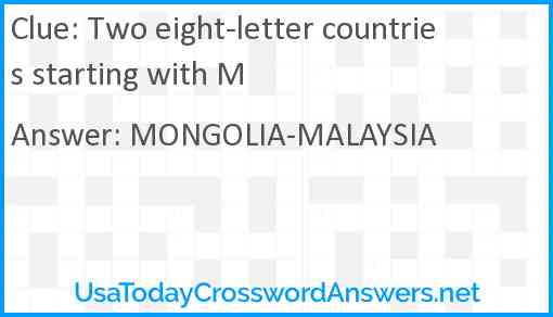 Two eight-letter countries starting with M Answer