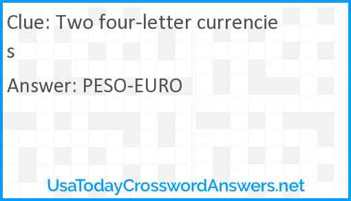Two four-letter currencies Answer