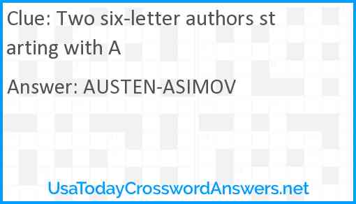 Two six-letter authors starting with A Answer
