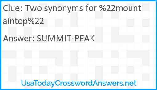 Two synonyms for %22mountaintop%22 Answer