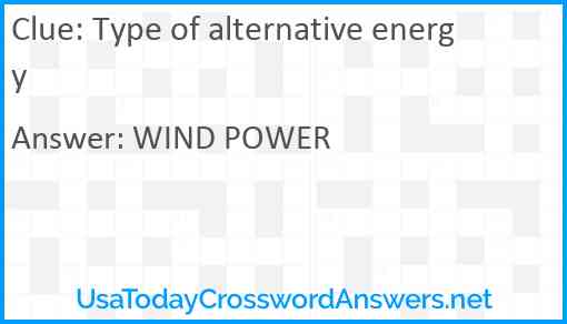 Type of alternative energy Answer