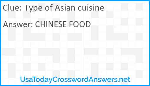 Type of Asian cuisine Answer