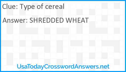 Type of cereal Answer