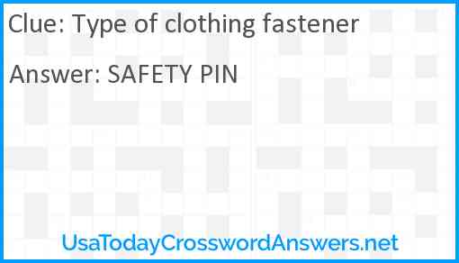 Type of clothing fastener crossword clue UsaTodayCrosswordAnswers net