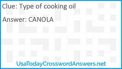 Type of cooking oil Answer