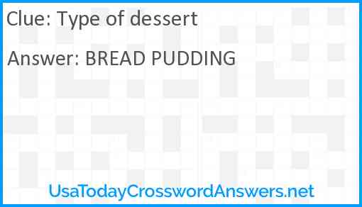 Type of dessert Answer