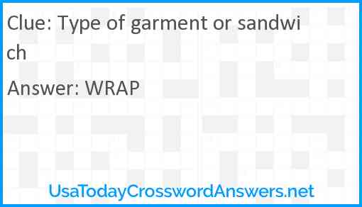 Type of garment or sandwich Answer