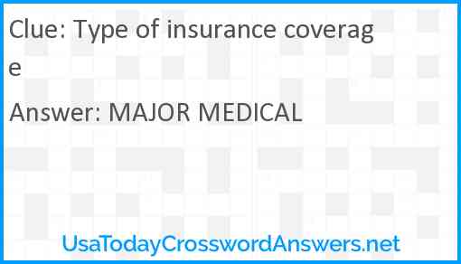 Type of insurance coverage Answer