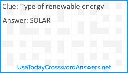 Type of renewable energy Answer