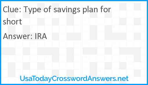 Type of savings plan for short Answer