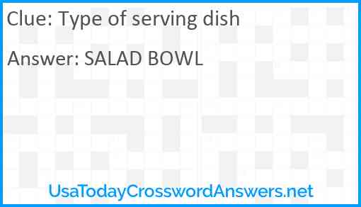 Type of serving dish Answer