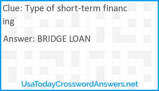 Type of short-term financing Answer