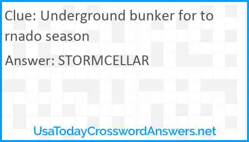 Underground bunker for tornado season Answer