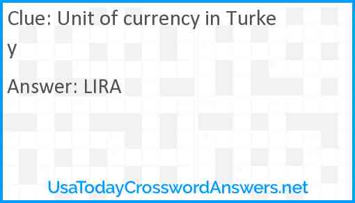 Unit of currency in Turkey Answer