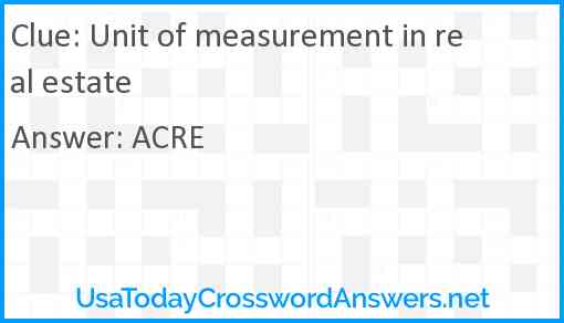 Unit of measurement in real estate Answer