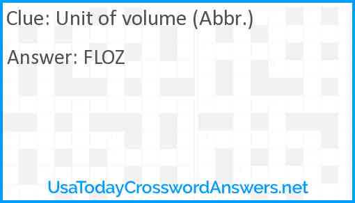 Unit of volume (Abbr.) Answer