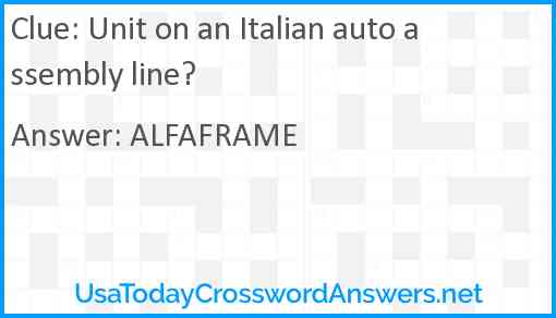Unit on an Italian auto assembly line? Answer