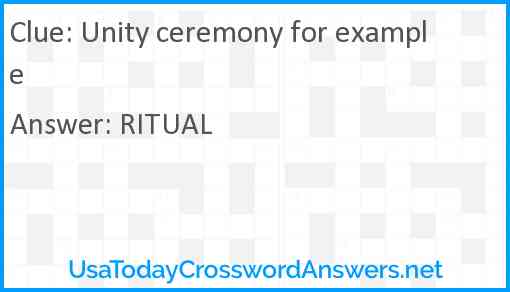 Unity ceremony for example Answer