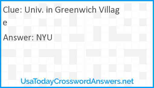 Univ. in Greenwich Village Answer