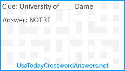 University of ___ Dame Answer