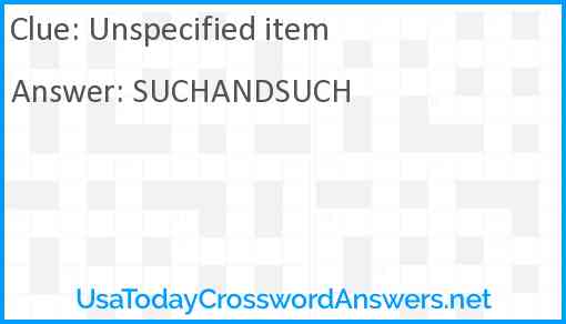 Unspecified item Answer