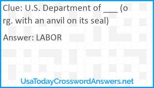 U.S. Department of ___ (org. with an anvil on its seal) Answer