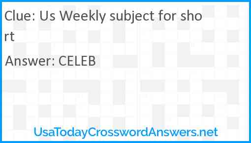 Us Weekly subject for short Answer