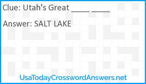 Utah #39 s Great crossword clue UsaTodayCrosswordAnswers net