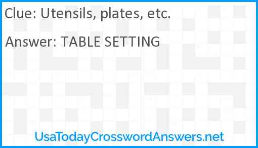 Utensils, plates, etc. Answer