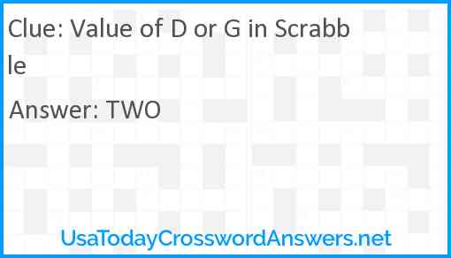 Value of D or G in Scrabble Answer