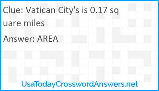 Vatican City's is 0.17 square miles Answer