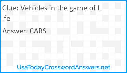 Vehicles in the game of Life Answer