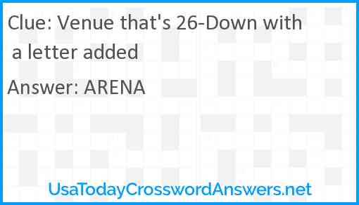 Venue that's 26-Down with a letter added Answer