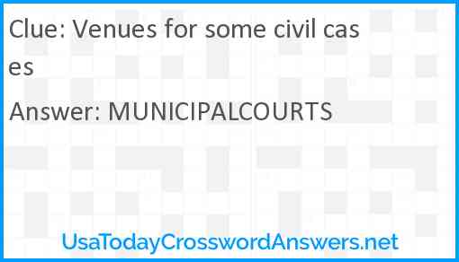 Venues for some civil cases Answer