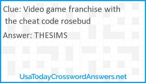 Video game franchise with the cheat code rosebud Answer