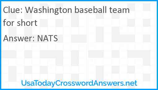 Washington baseball team for short Answer