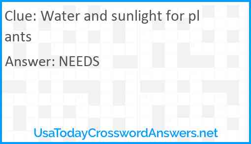 Water and sunlight for plants Answer