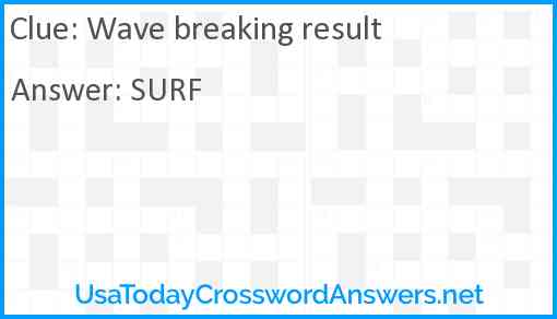 Wave breaking result crossword clue UsaTodayCrosswordAnswers net