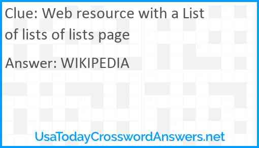 Web resource with a List of lists of lists page Answer