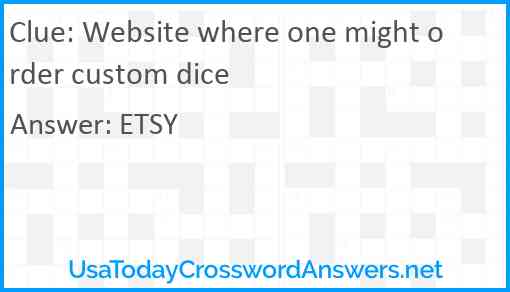 Website where one might order custom dice Answer