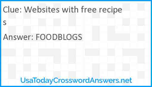 Websites with free recipes Answer