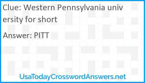 Western Pennsylvania university for short Answer