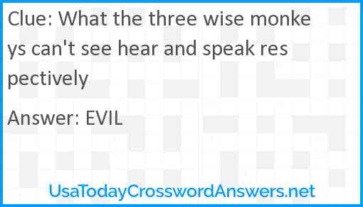 What the three wise monkeys can't see hear and speak respectively Answer