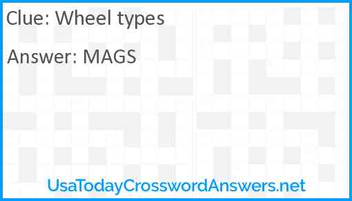 Wheel types crossword clue UsaTodayCrosswordAnswers net