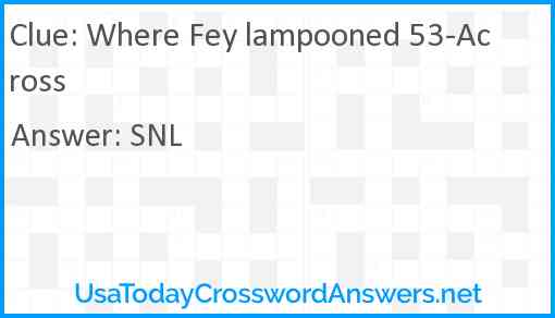 Where Fey lampooned 53-Across Answer